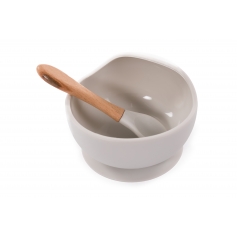 B-Suction Bowl Silicone & Spoon Grijs