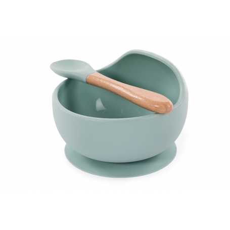 B Assiette Ventouse Silicone Cuillere Bleu
