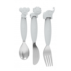 B-Silicone Spoon-Fork-Knife Set Gris