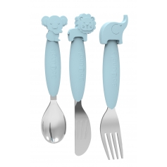 B-Silicone Spoon-Fork-Knife Set Blauw